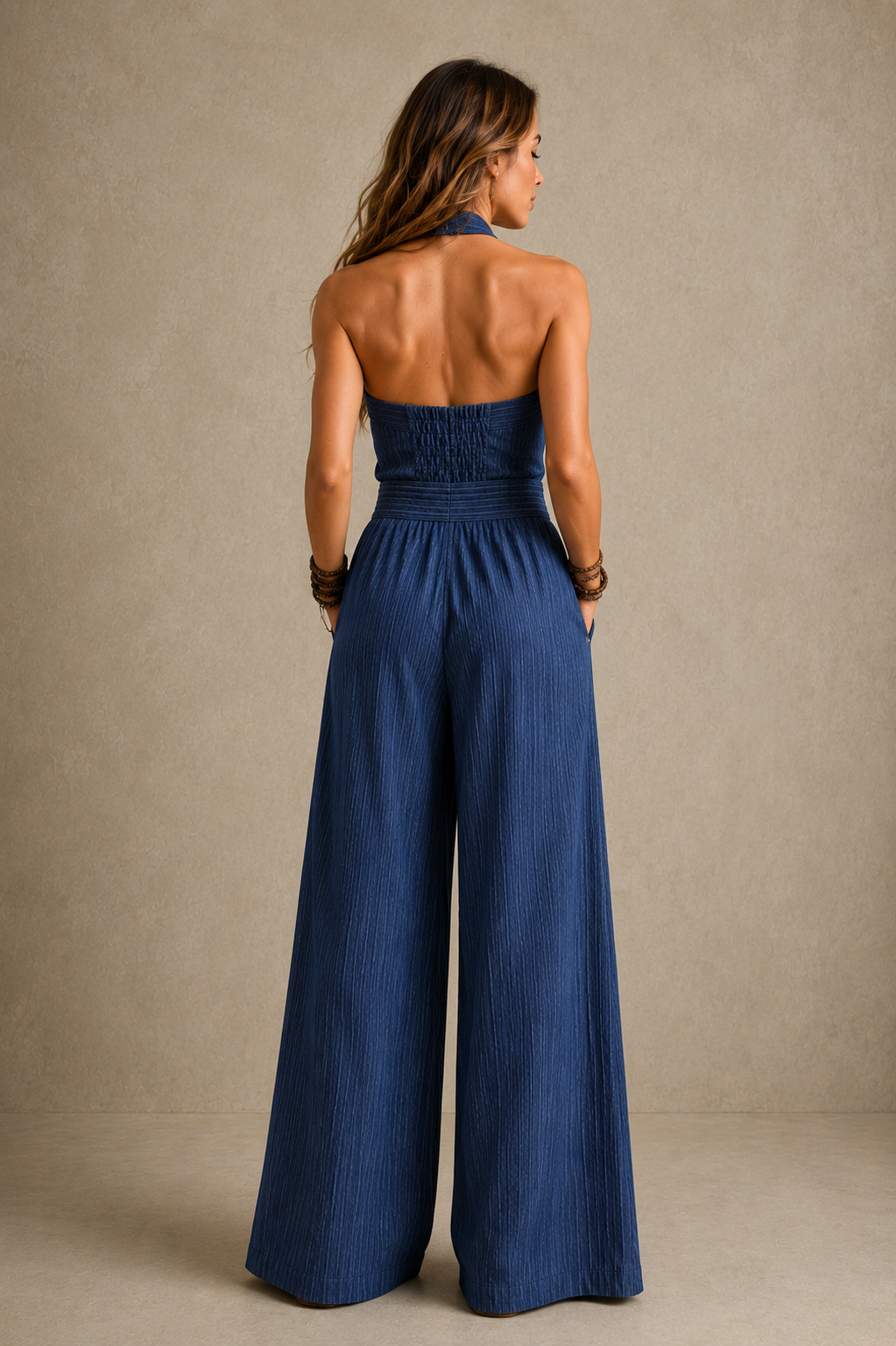 Bianca — Elegant cross-neck linen and cotton jumpsuit