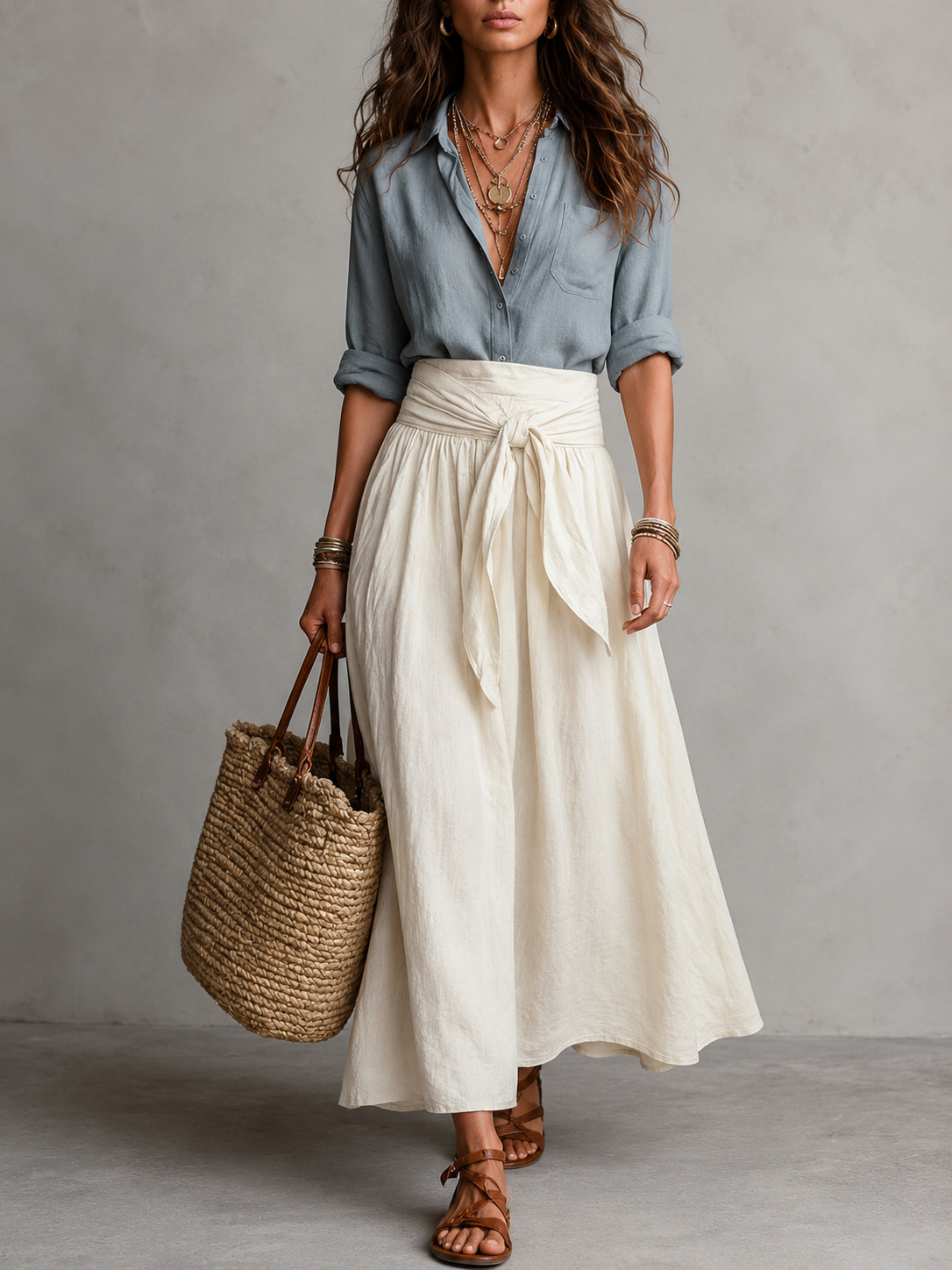 Vera™ | Conjunto de Dos Piezas: Top Negro y Falda Midi Verde Oliva