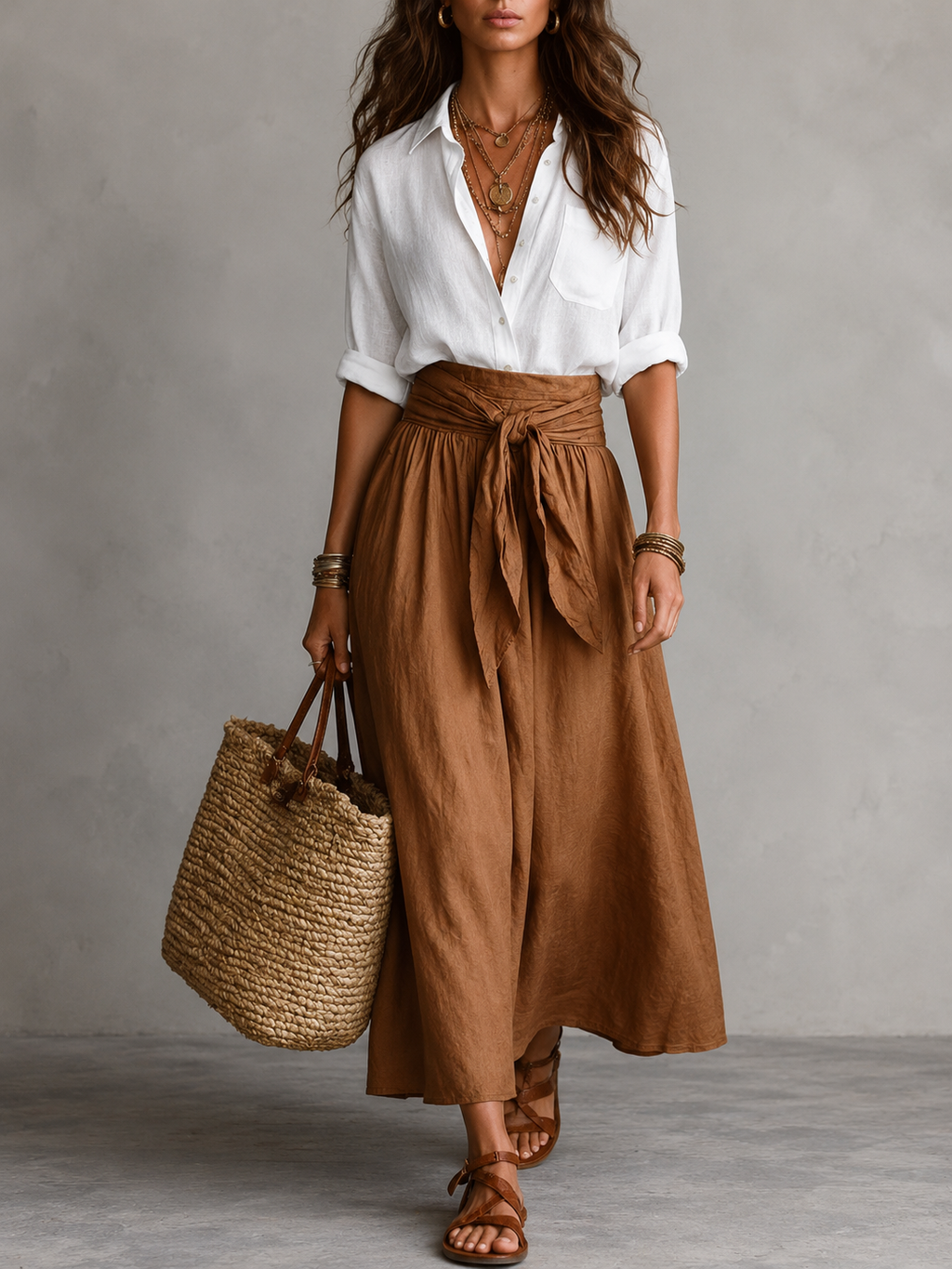 Vera™ | Conjunto de Dos Piezas: Top Negro y Falda Midi Verde Oliva