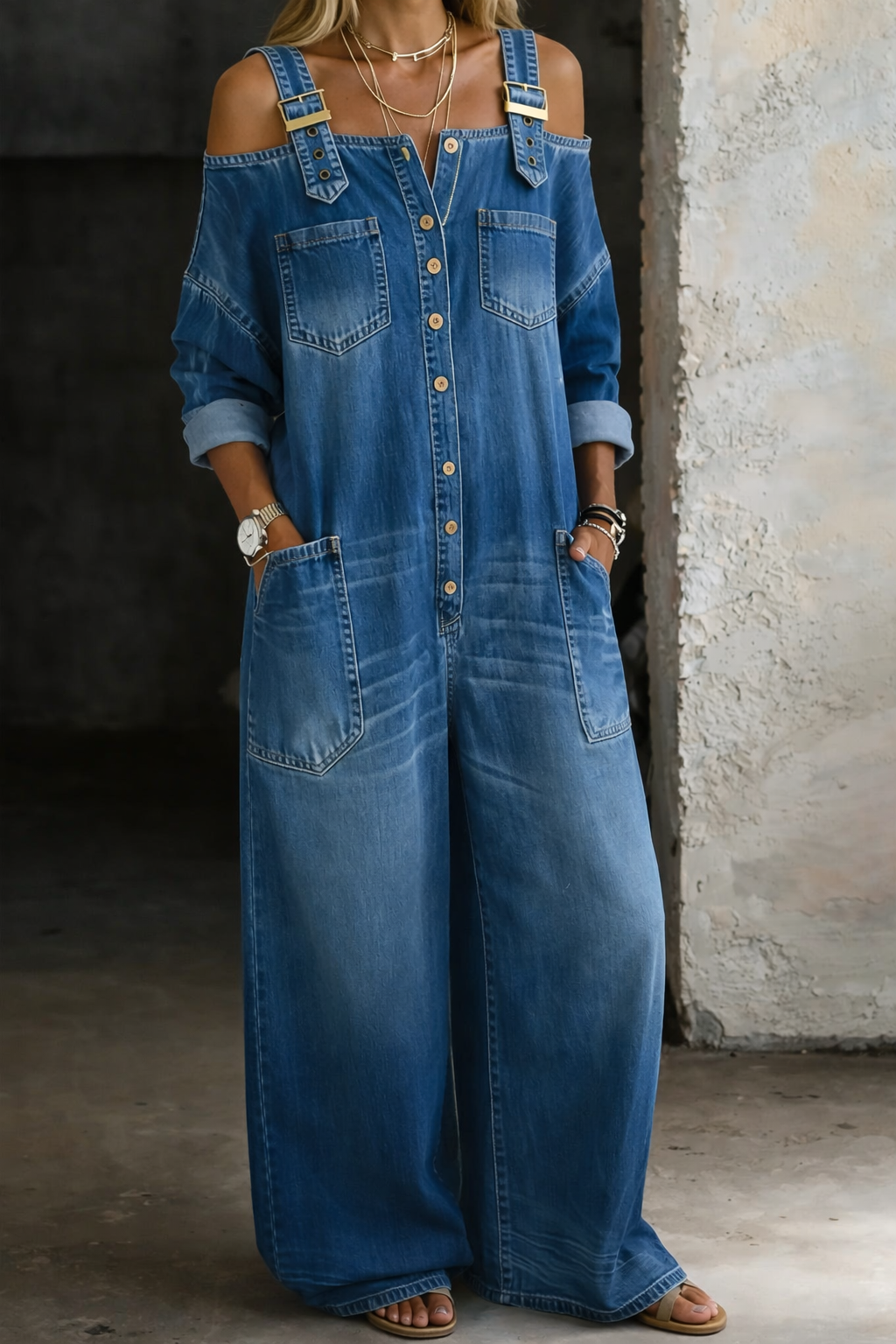 Sophia™ | Off-the-Shoulder Denim Jumpsuit