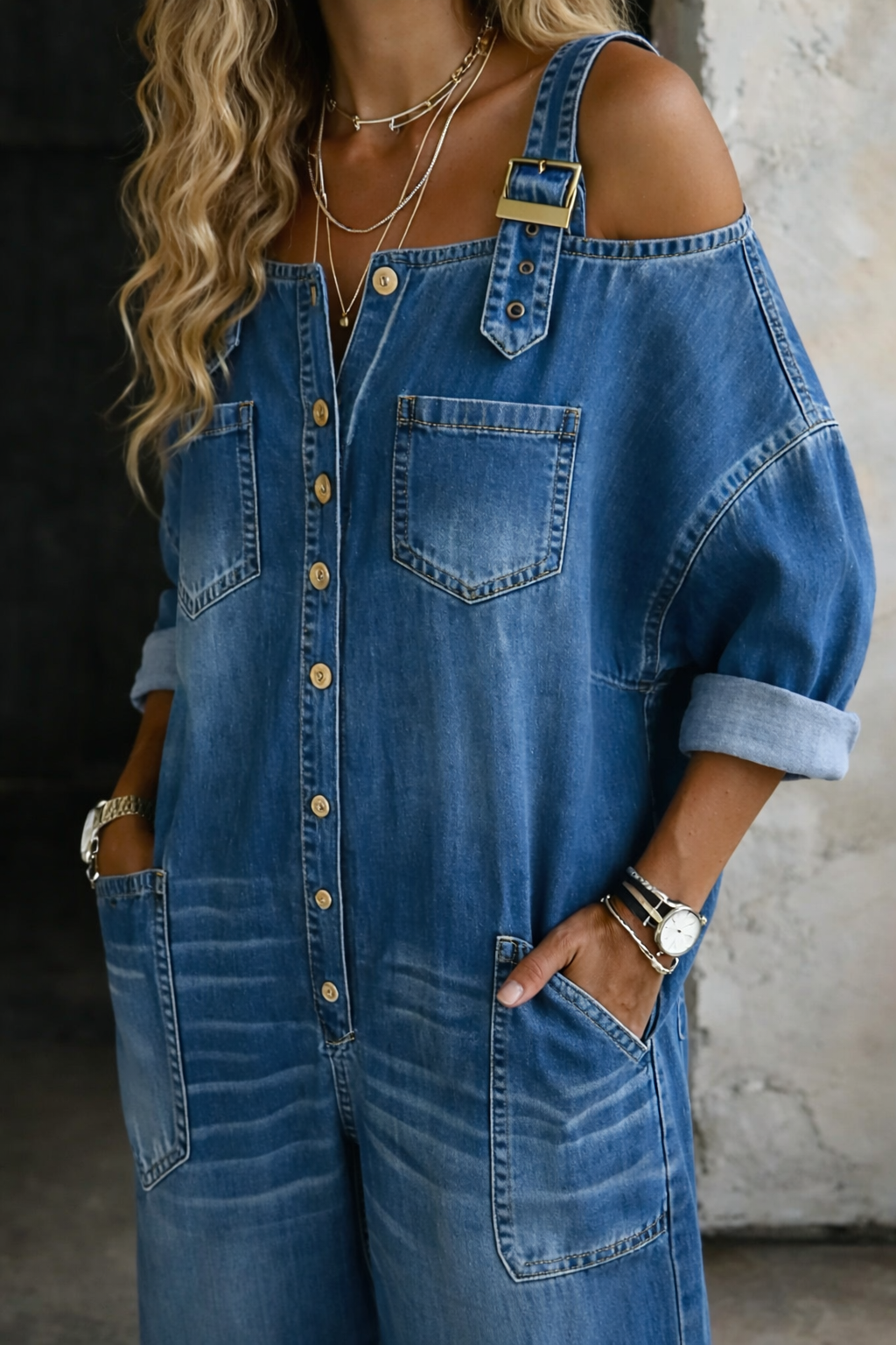 Sophia™ | Off-the-Shoulder Denim Jumpsuit
