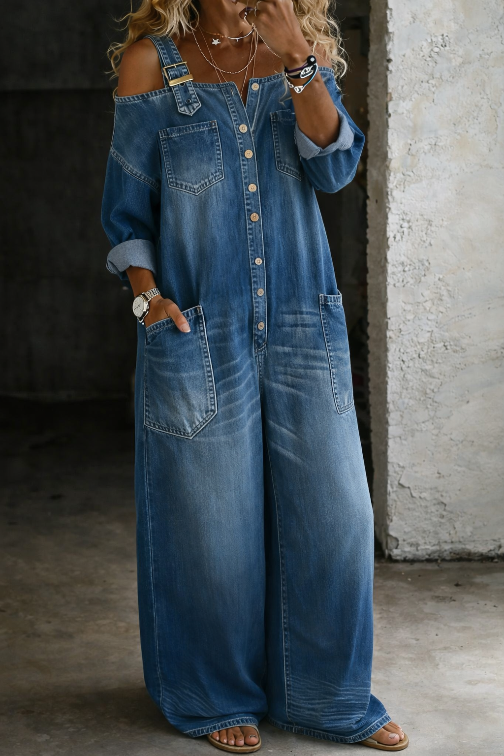 Sophia™ | Off-the-Shoulder Denim Jumpsuit