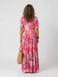 Aurora | Vestido midi con estampado floral de manga corta y escote en V