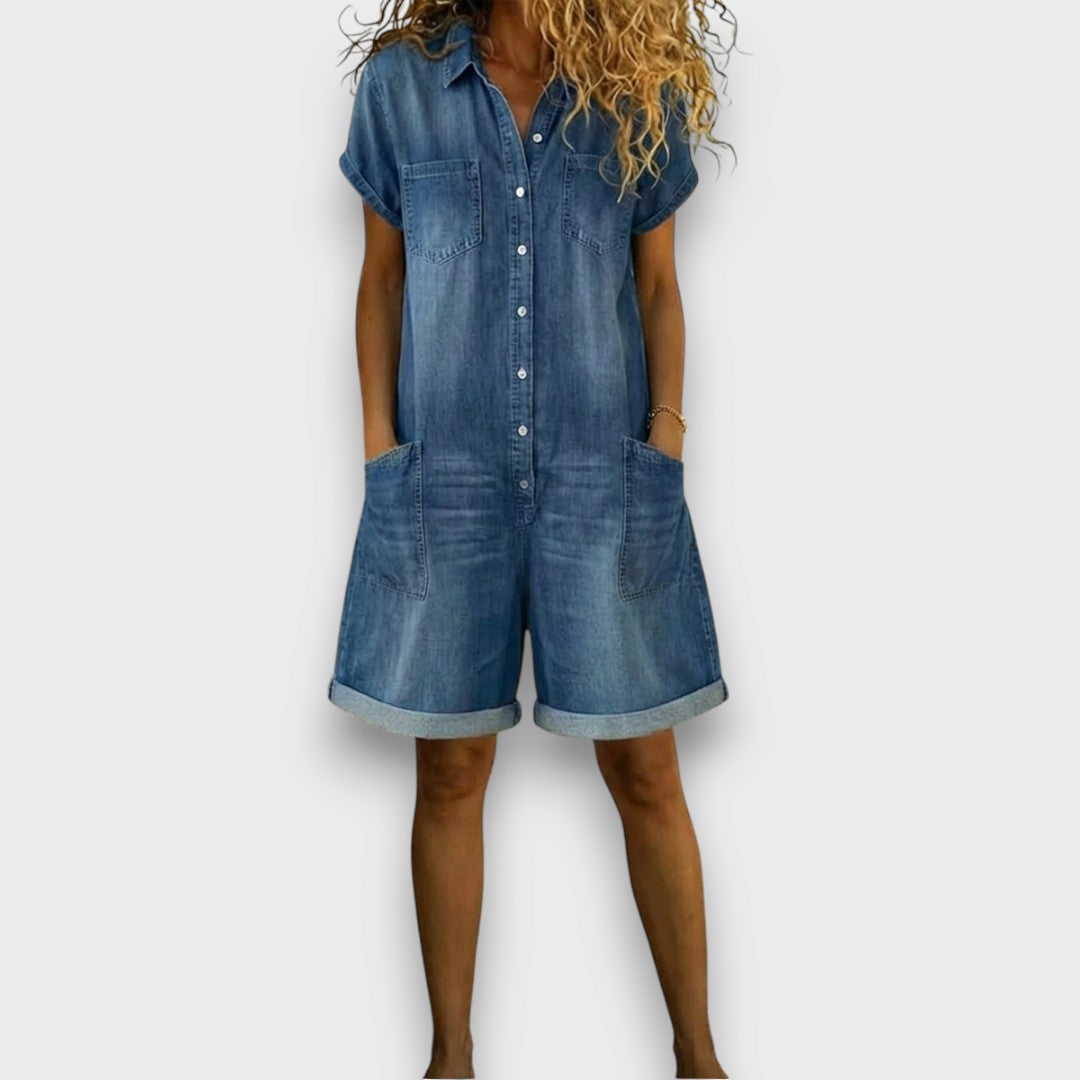 Joan™ | Denim-look cotton short overalls