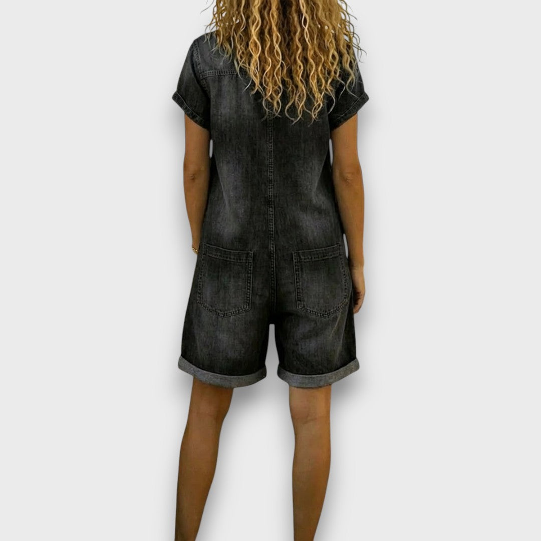 Joan™ | Denim-look cotton short overalls