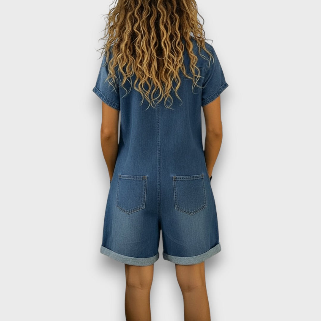 Joan™ | Denim-look cotton short overalls
