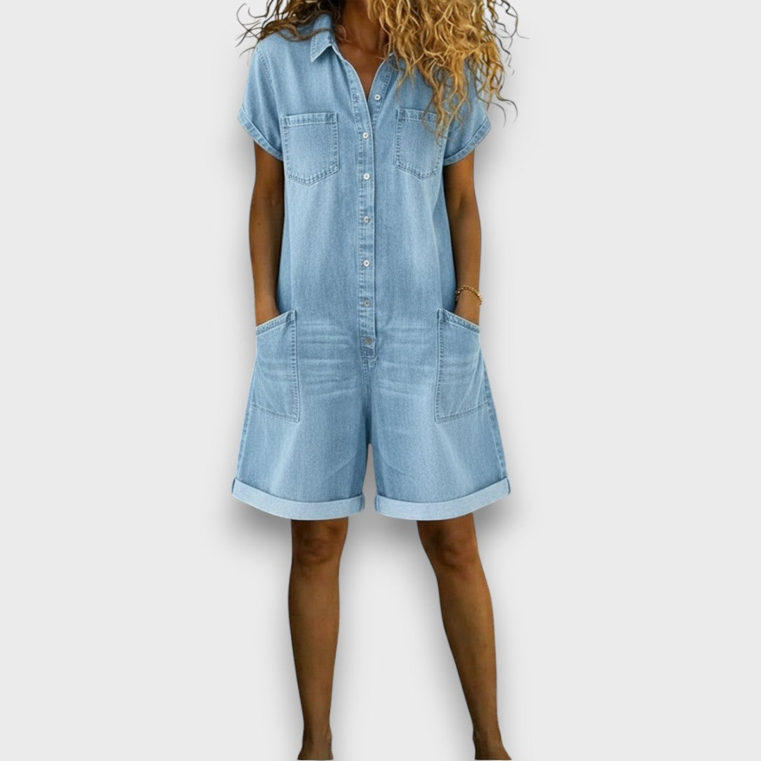 Joan™ | Denim-look cotton short overalls
