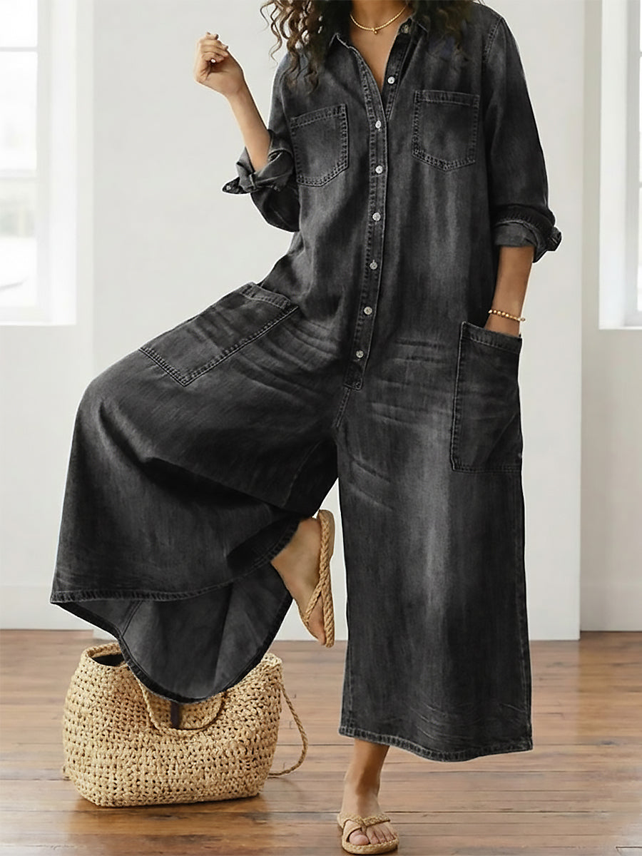 Diana™ | Vintage denim jumpsuit with buttons