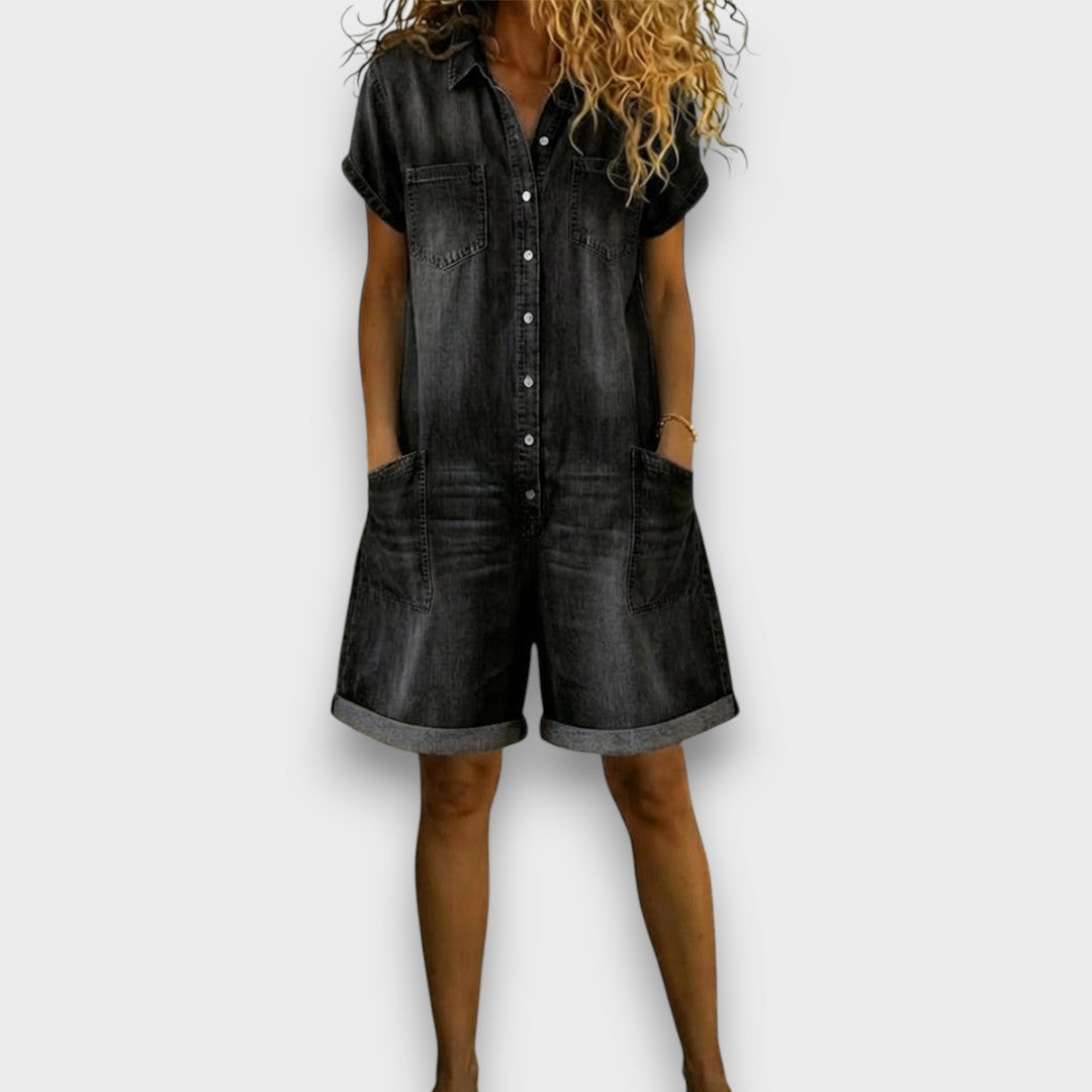 Joan™ | Denim-look cotton short overalls